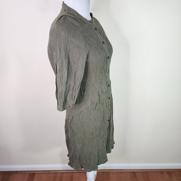 TOPSHOP Women's Dark Green Button Down Crinkle Lyocell Blend Dress Size 2 - Picture 2 of 4